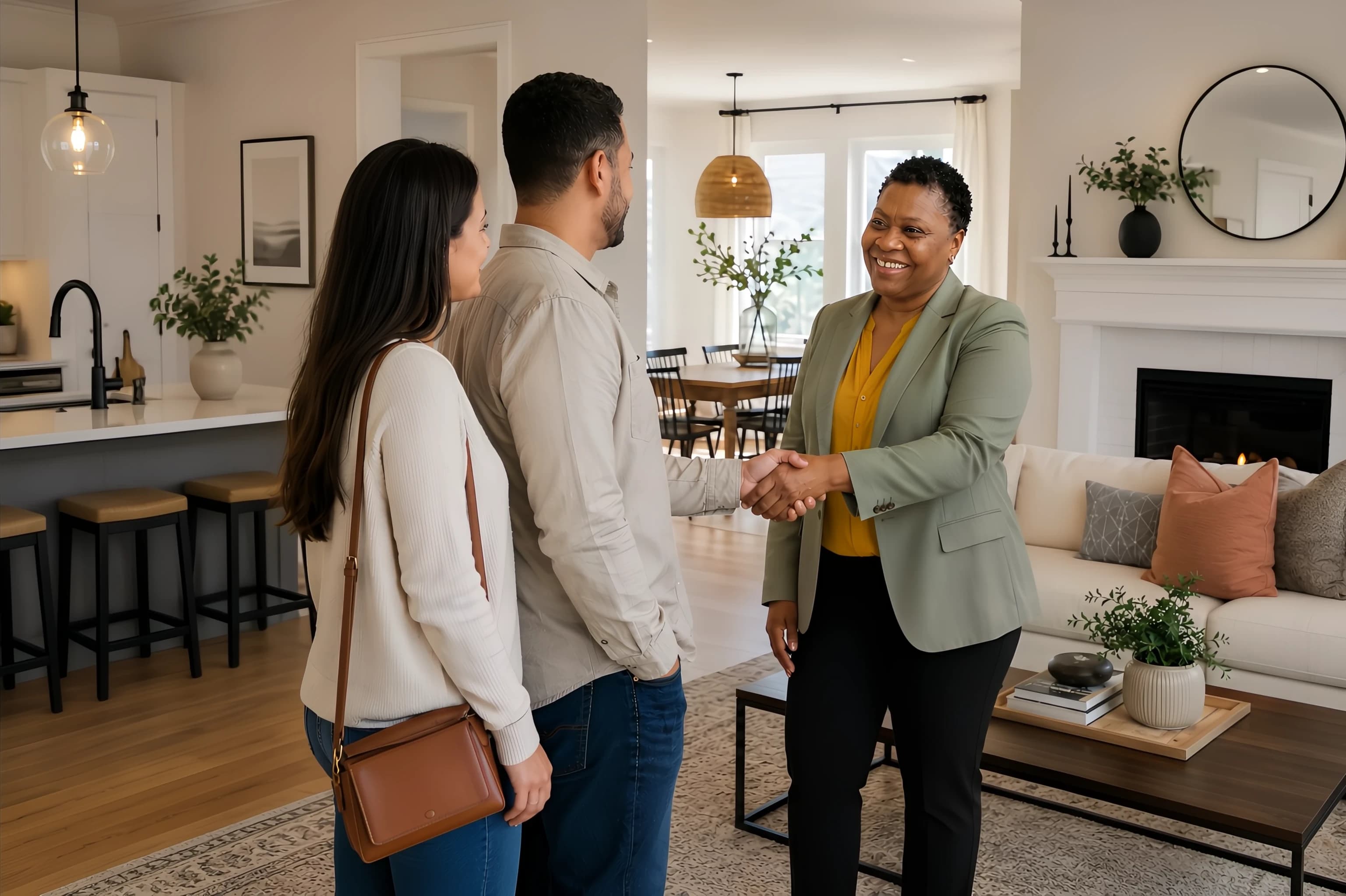 Gena Miller greeting clients with a handshake in a North Jersey home